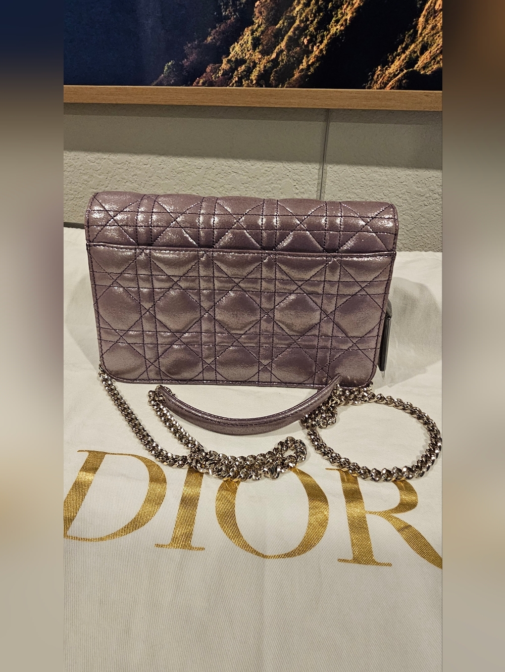 Christian Dior Metallic Lavender Cannage  Wallet on Chain - Picture 9 of 9
